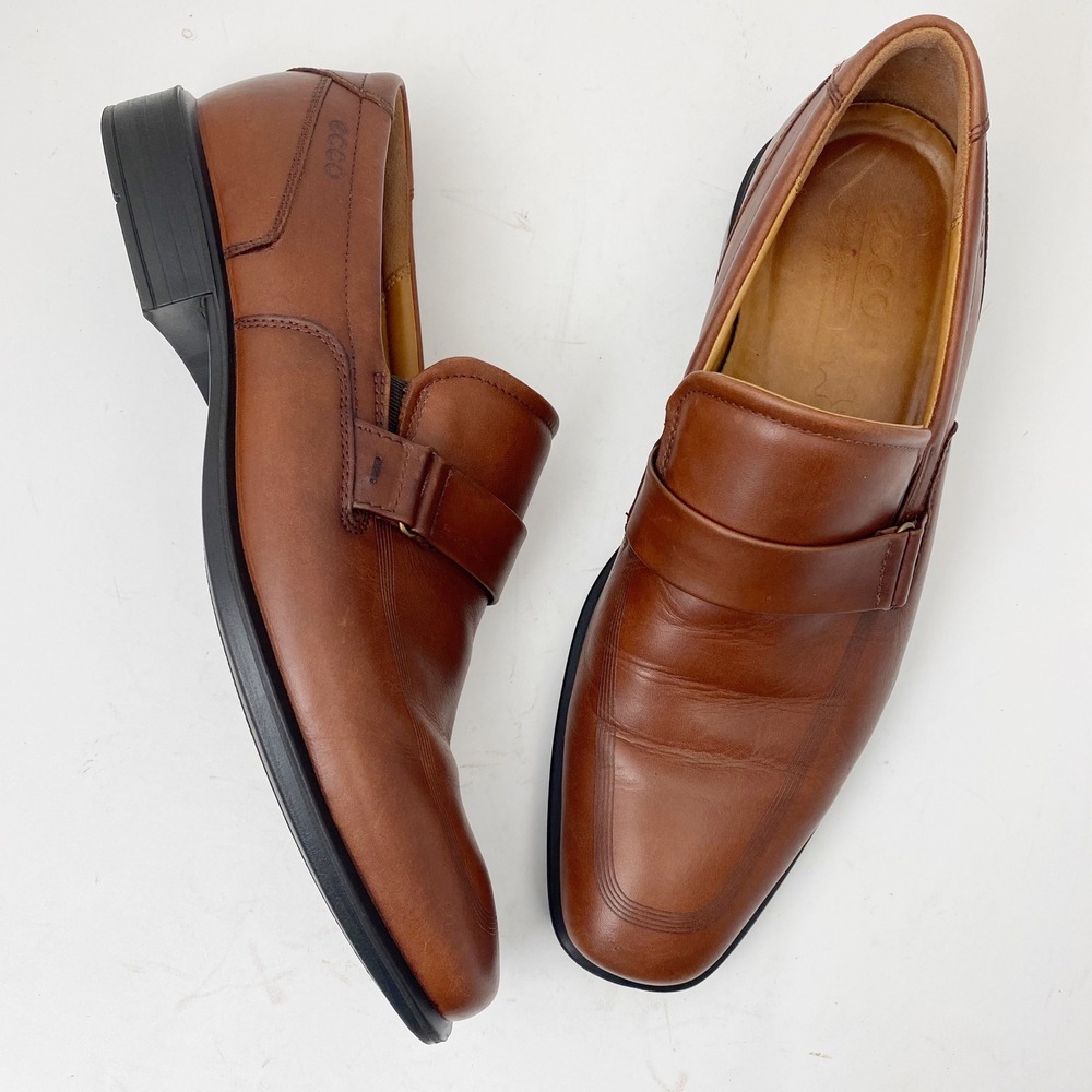 ECCO Edinburgh Brown Leather Loafers Slip On Shoes Mens US 9-9.5 EU 43